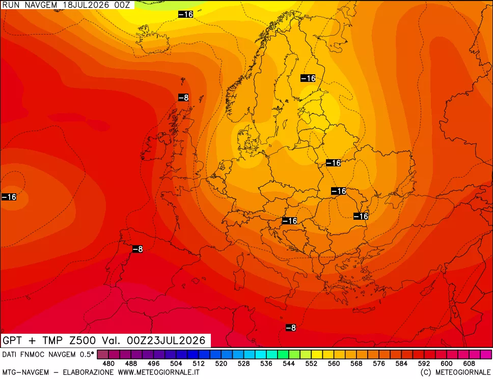 mappa Geopotenziali e Temperatura a 500 hPa