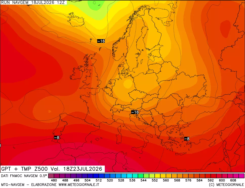 mappa Geopotenziali e Temperatura a 500 hPa