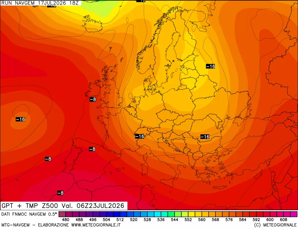 mappa Geopotenziali e Temperatura a 500 hPa