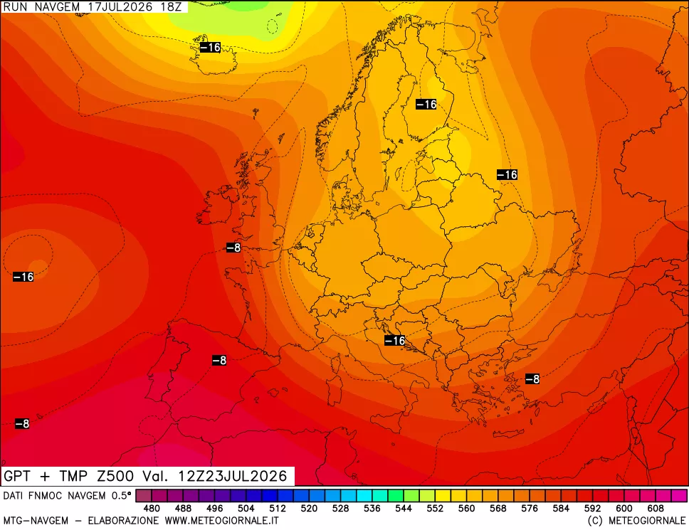 mappa Geopotenziali e Temperatura a 500 hPa