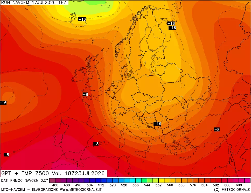 mappa Geopotenziali e Temperatura a 500 hPa
