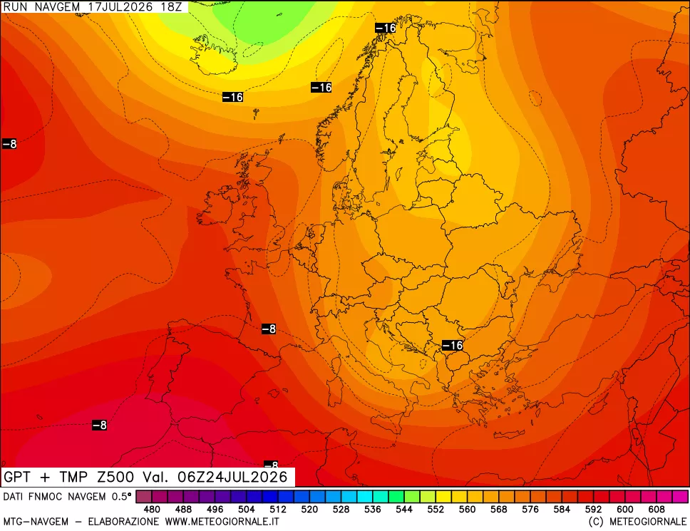 mappa Geopotenziali e Temperatura a 500 hPa