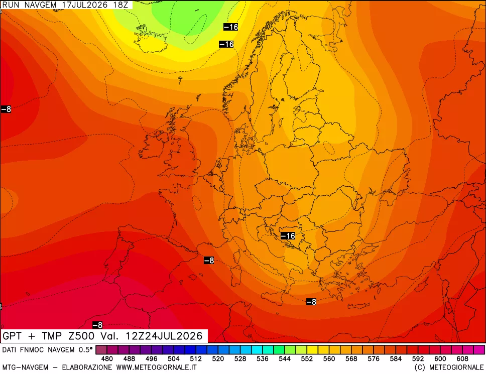 mappa Geopotenziali e Temperatura a 500 hPa