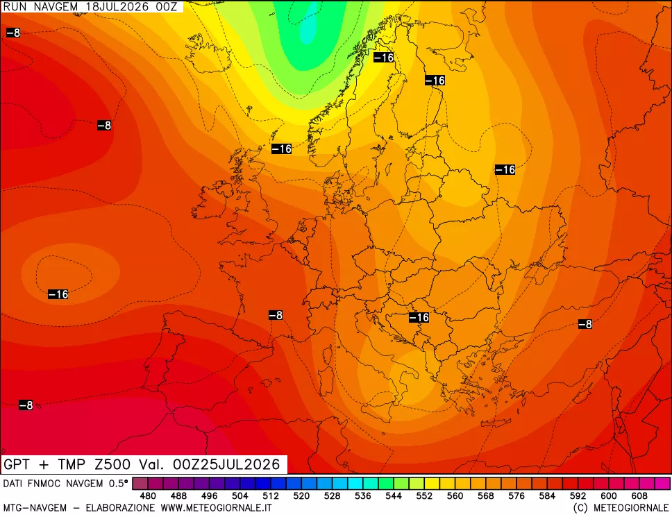 mappa Geopotenziali e Temperatura a 500 hPa