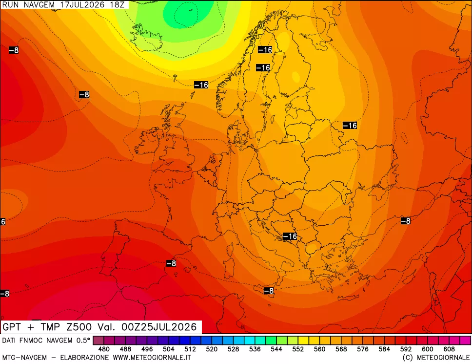 mappa Geopotenziali e Temperatura a 500 hPa