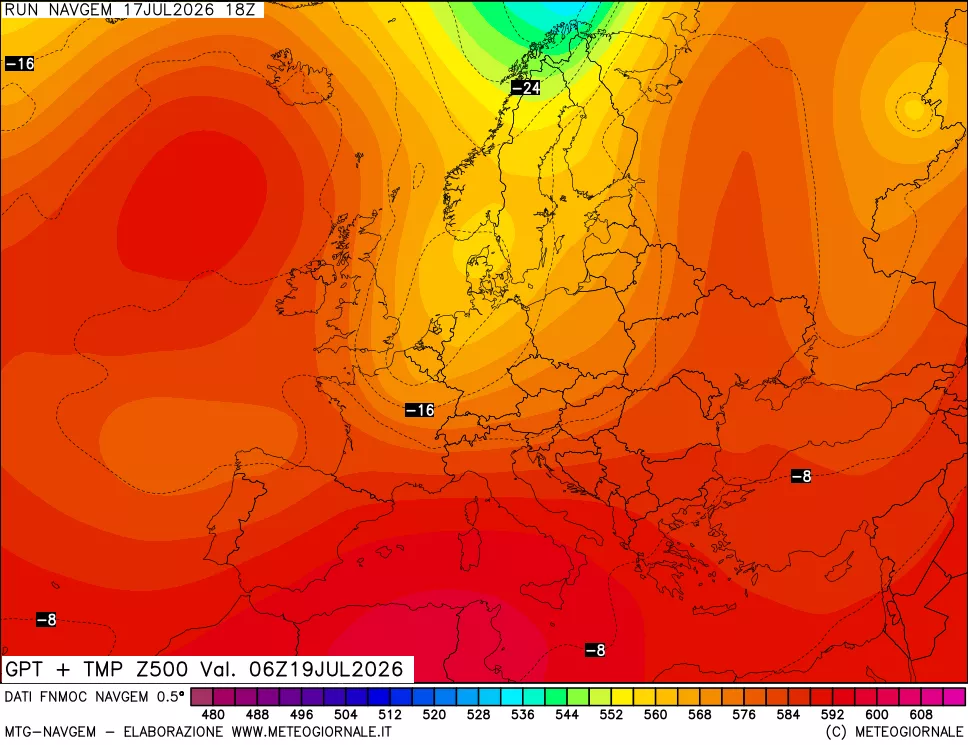 mappa Geopotenziali e Temperatura a 500 hPa