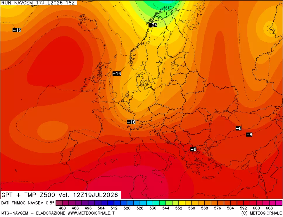 mappa Geopotenziali e Temperatura a 500 hPa