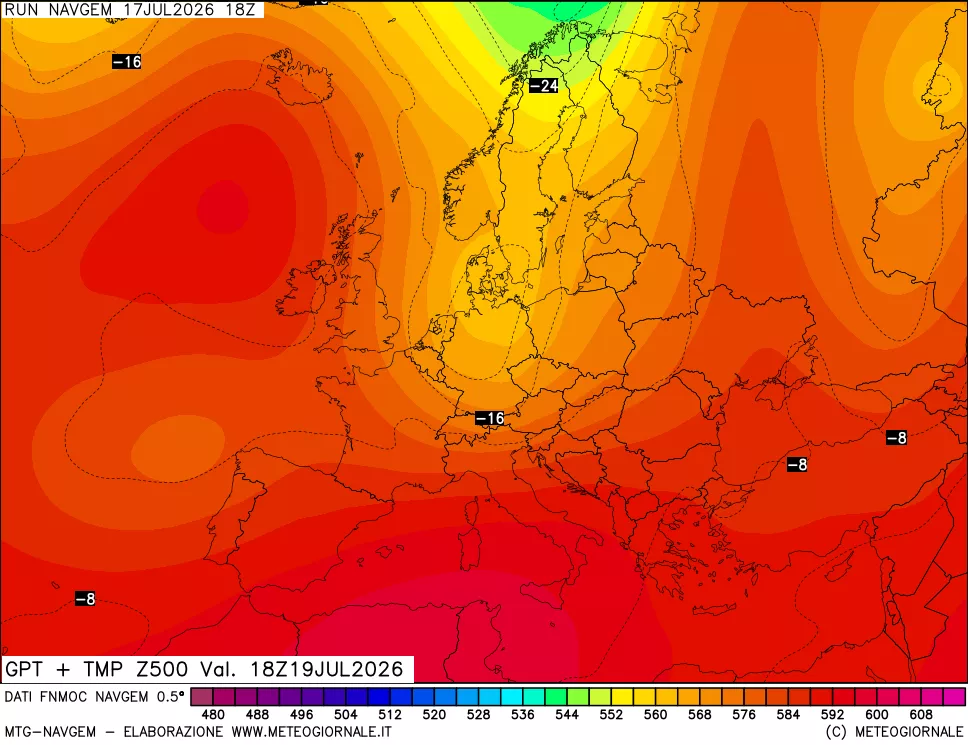 mappa Geopotenziali e Temperatura a 500 hPa