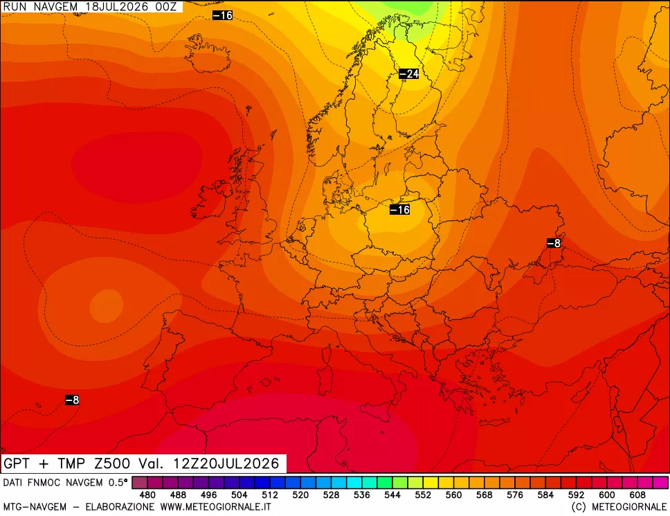 mappa Geopotenziali e Temperatura a 500 hPa