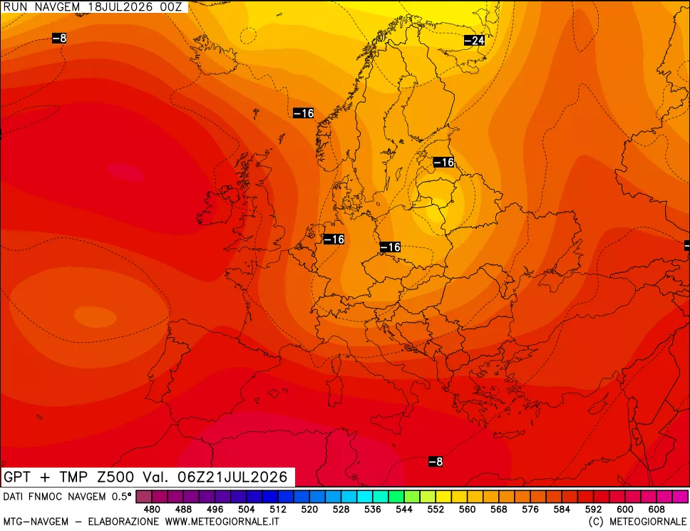 mappa Geopotenziali e Temperatura a 500 hPa