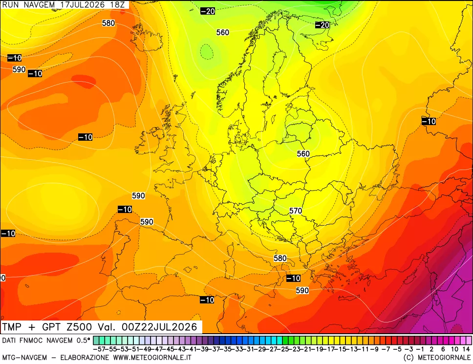 mappa Temperatura e Geopotenziali a 500 hPa