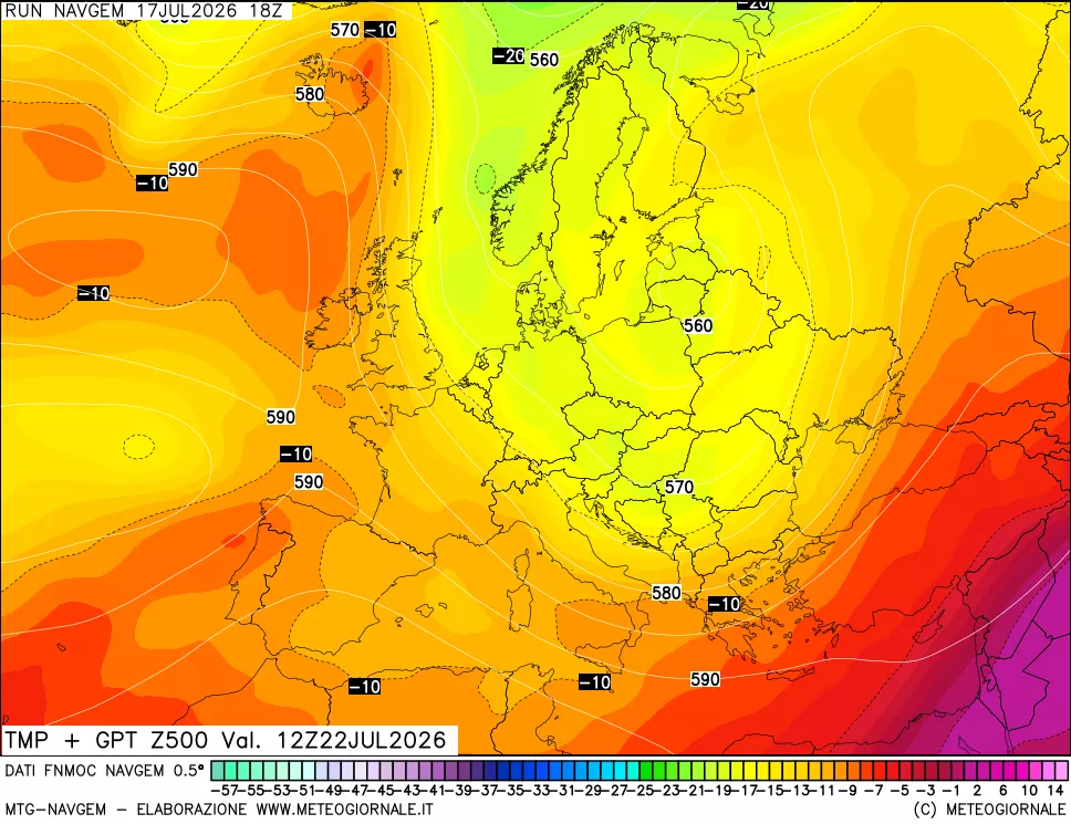 mappa Temperatura e Geopotenziali a 500 hPa