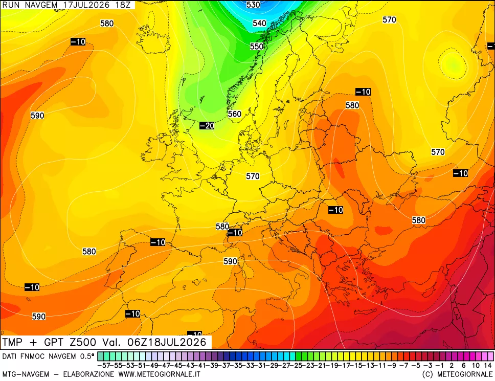 mappa Temperatura e Geopotenziali a 500 hPa