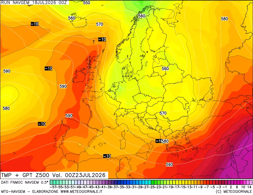 mappa Temperatura e Geopotenziali a 500 hPa
