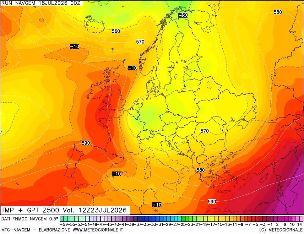 mappa Temperatura e Geopotenziali a 500 hPa