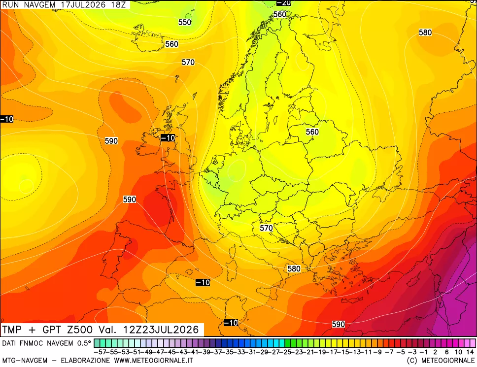 mappa Temperatura e Geopotenziali a 500 hPa