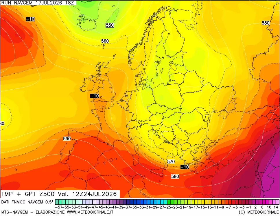 mappa Temperatura e Geopotenziali a 500 hPa