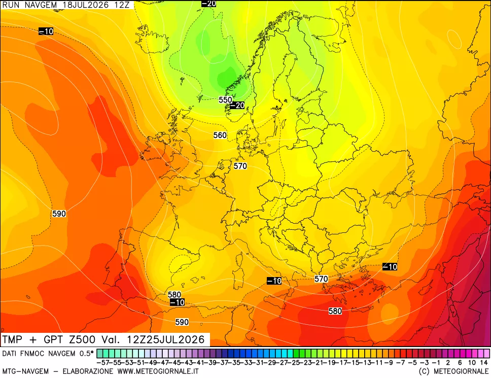 mappa Temperatura e Geopotenziali a 500 hPa