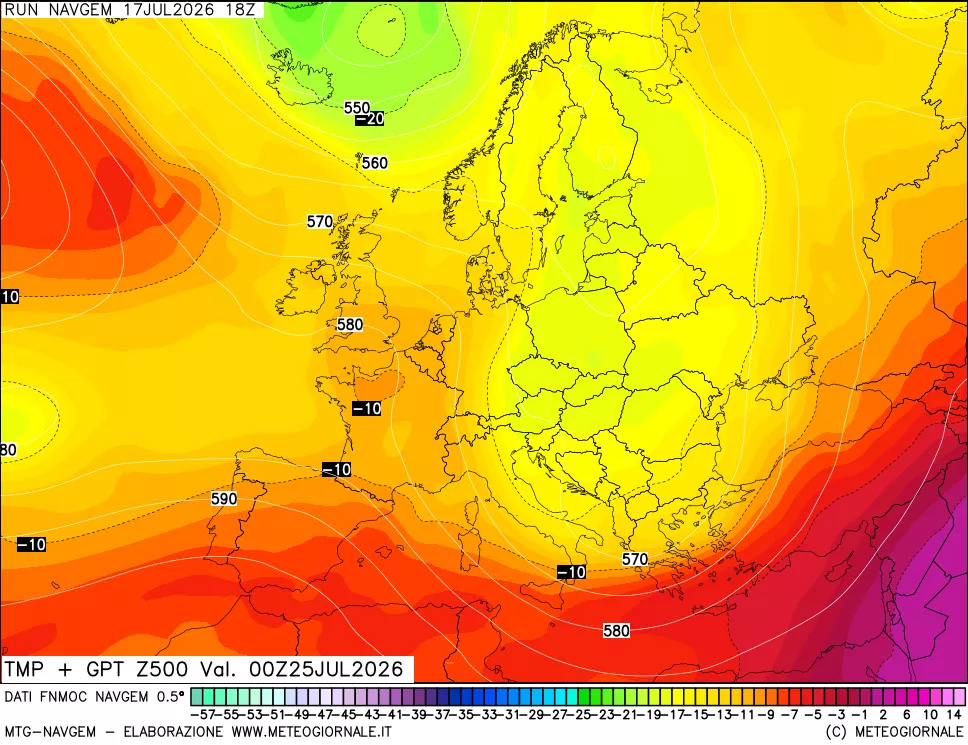 mappa Temperatura e Geopotenziali a 500 hPa