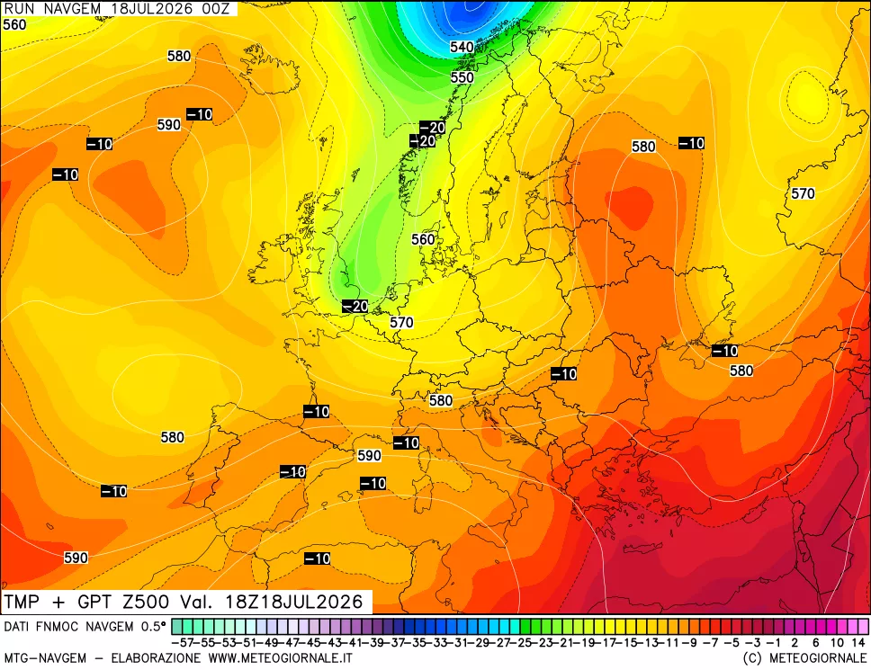 mappa Temperatura e Geopotenziali a 500 hPa