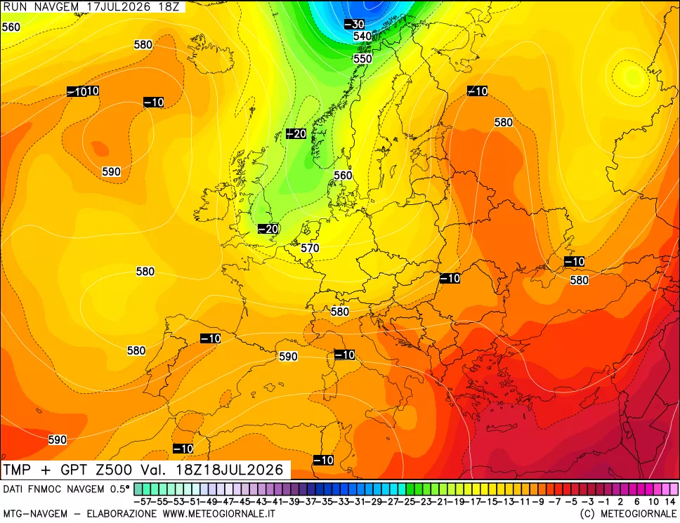 mappa Temperatura e Geopotenziali a 500 hPa