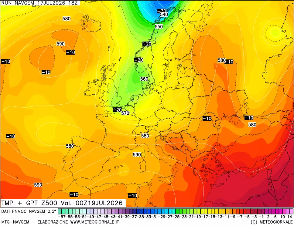 mappa Temperatura e Geopotenziali a 500 hPa