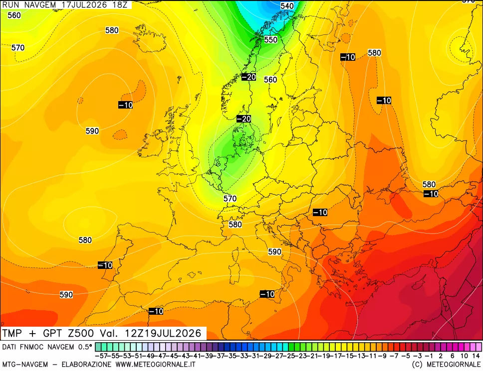 mappa Temperatura e Geopotenziali a 500 hPa