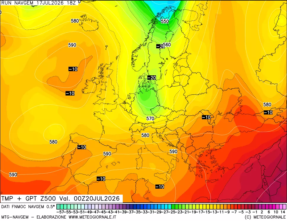 mappa Temperatura e Geopotenziali a 500 hPa