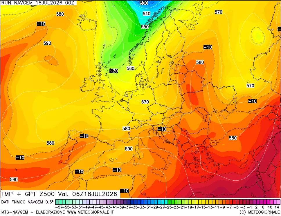 mappa Temperatura e Geopotenziali a 500 hPa