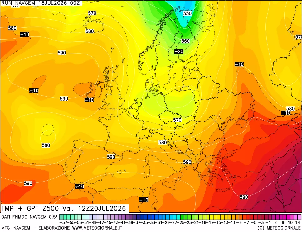 mappa Temperatura e Geopotenziali a 500 hPa