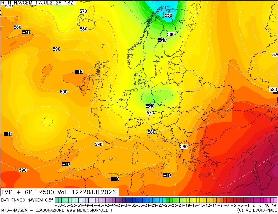mappa Temperatura e Geopotenziali a 500 hPa