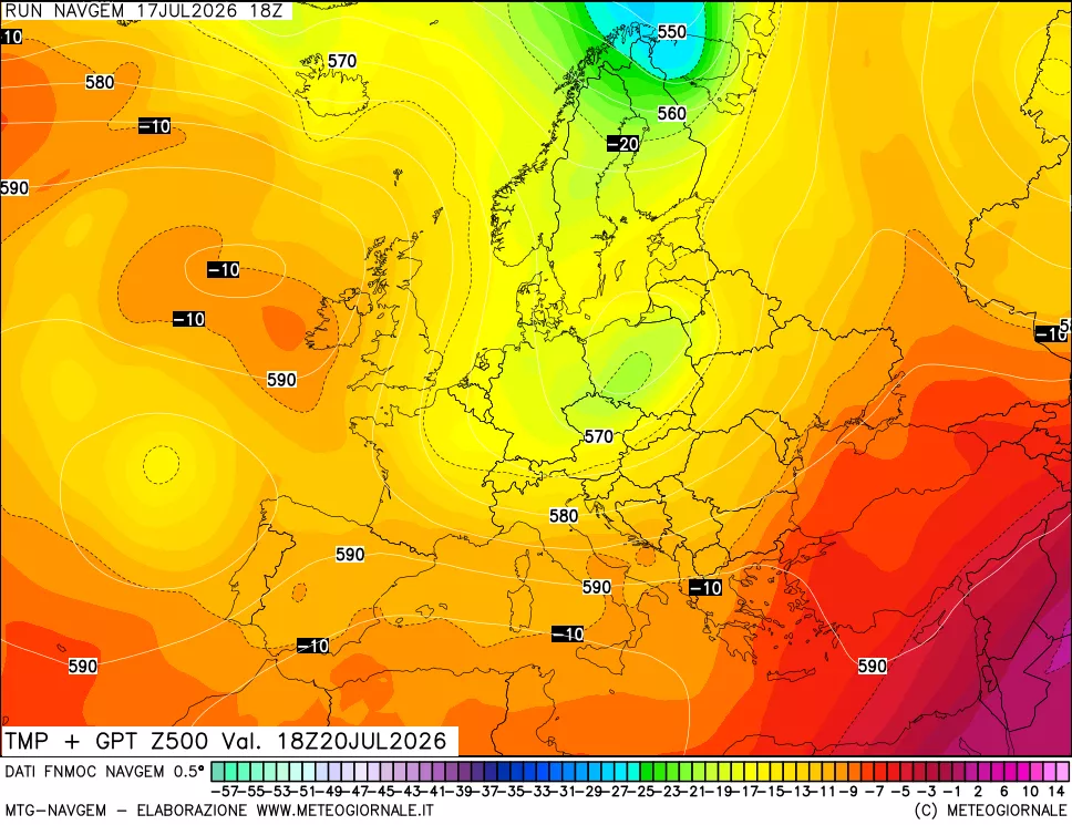 mappa Temperatura e Geopotenziali a 500 hPa