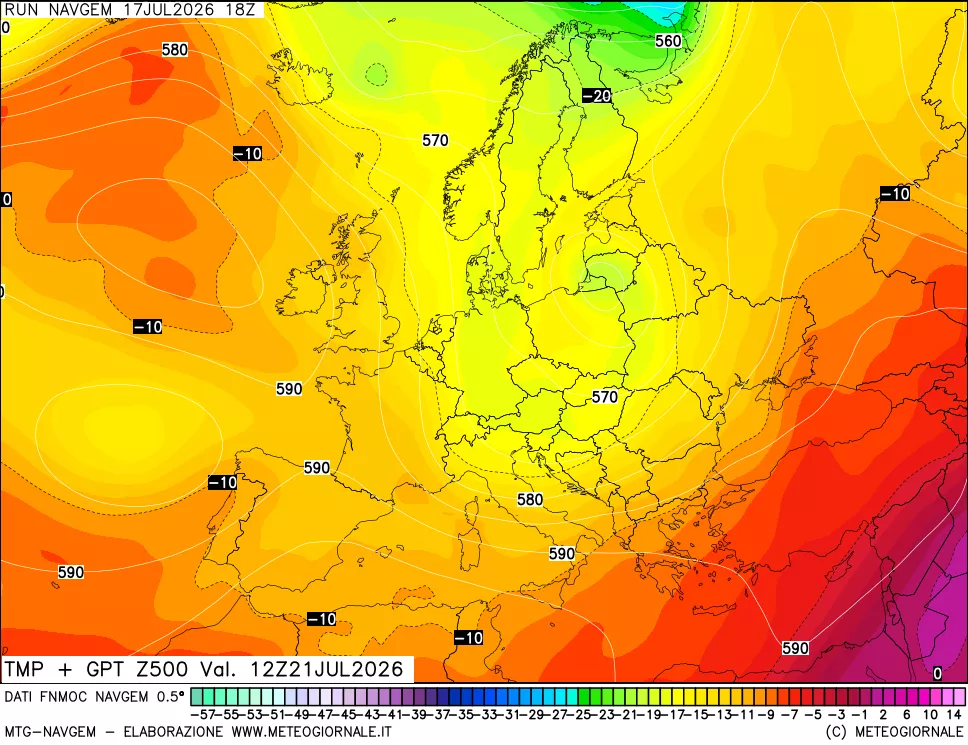 mappa Temperatura e Geopotenziali a 500 hPa