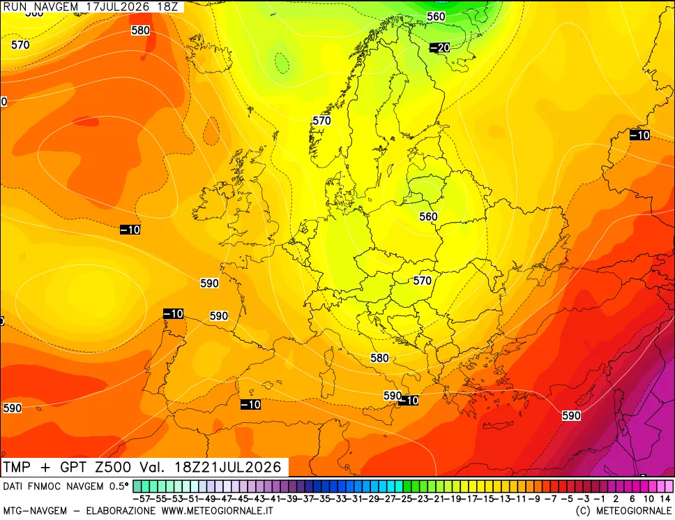 mappa Temperatura e Geopotenziali a 500 hPa