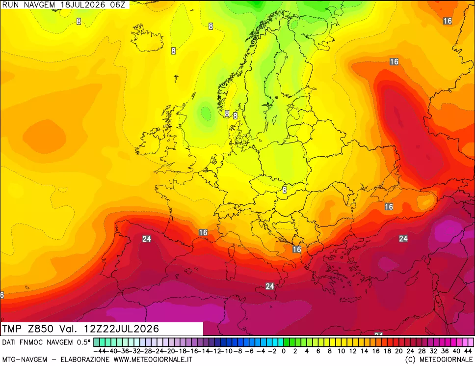mappa Temperatura a 850 hPa