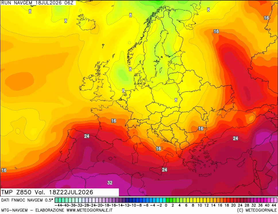mappa Temperatura a 850 hPa