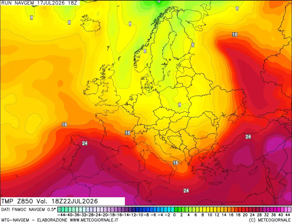 mappa Temperatura a 850 hPa
