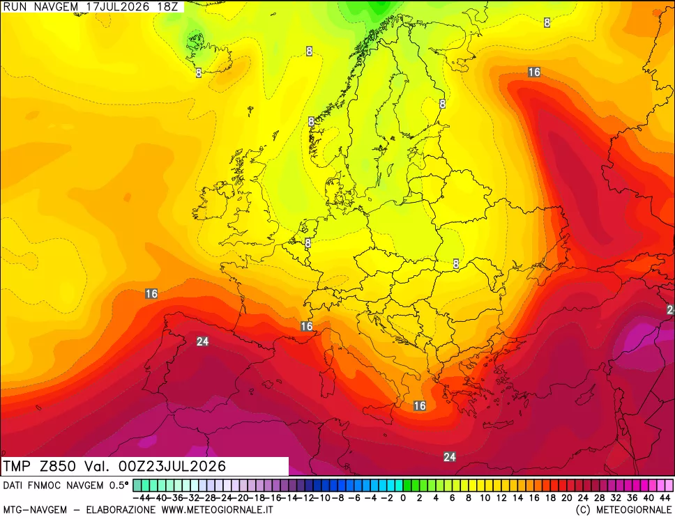 mappa Temperatura a 850 hPa