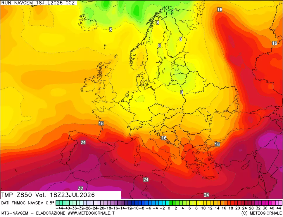 mappa Temperatura a 850 hPa