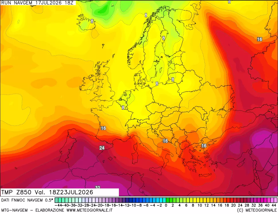 mappa Temperatura a 850 hPa