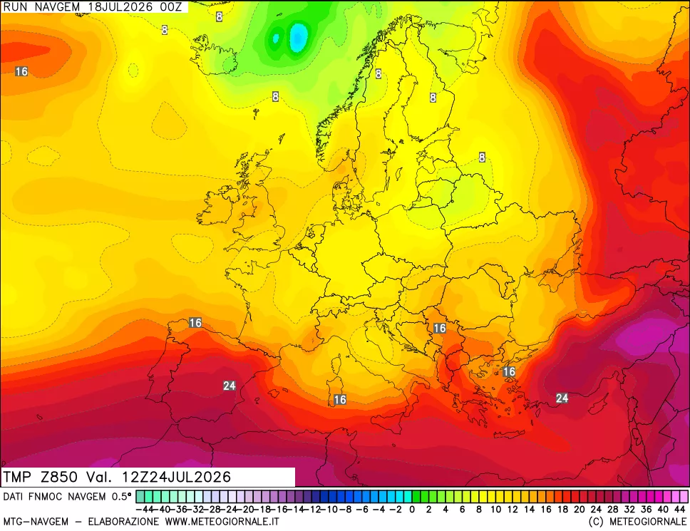 mappa Temperatura a 850 hPa