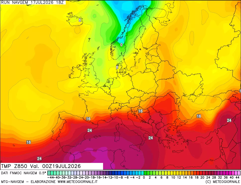 mappa Temperatura a 850 hPa