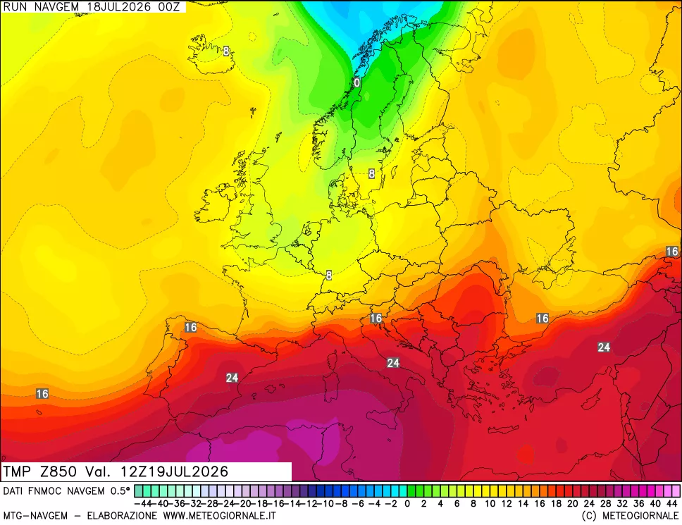 mappa Temperatura a 850 hPa