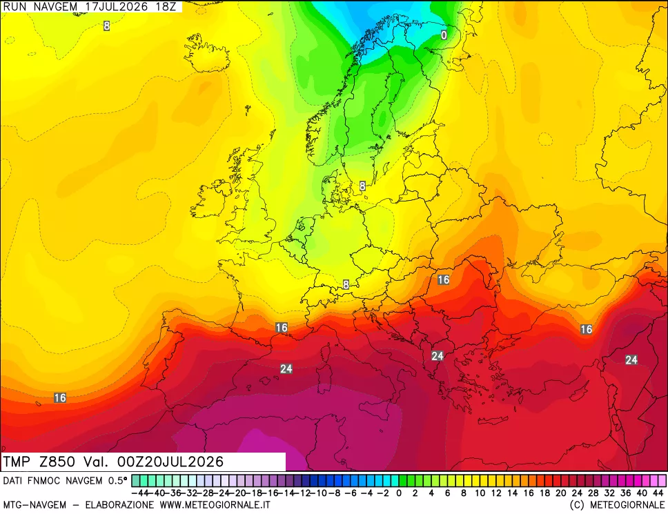 mappa Temperatura a 850 hPa