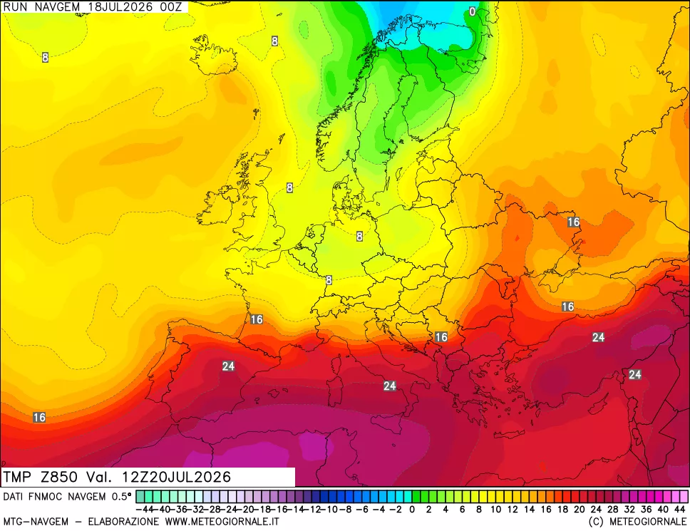 mappa Temperatura a 850 hPa