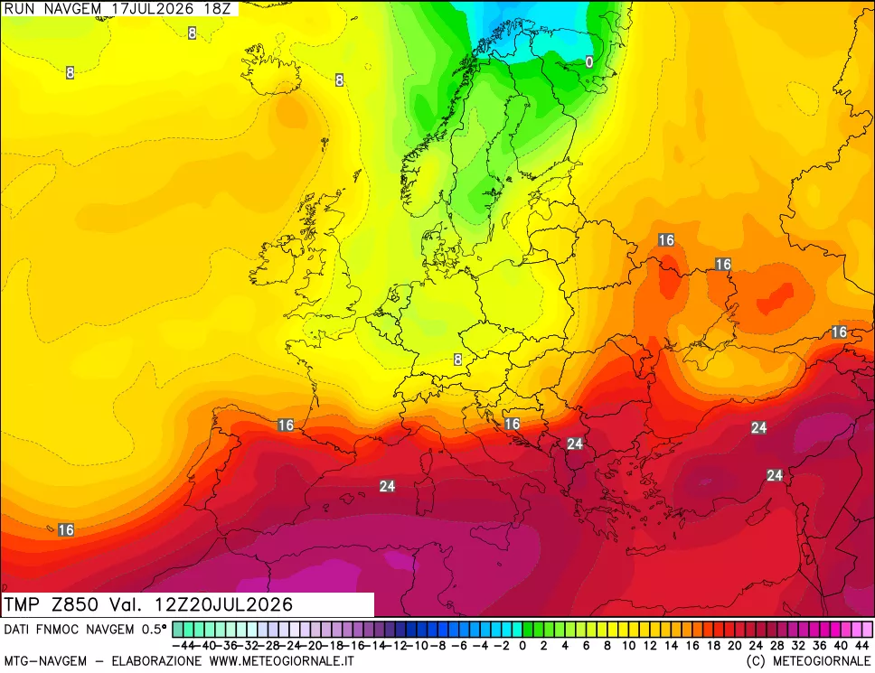 mappa Temperatura a 850 hPa
