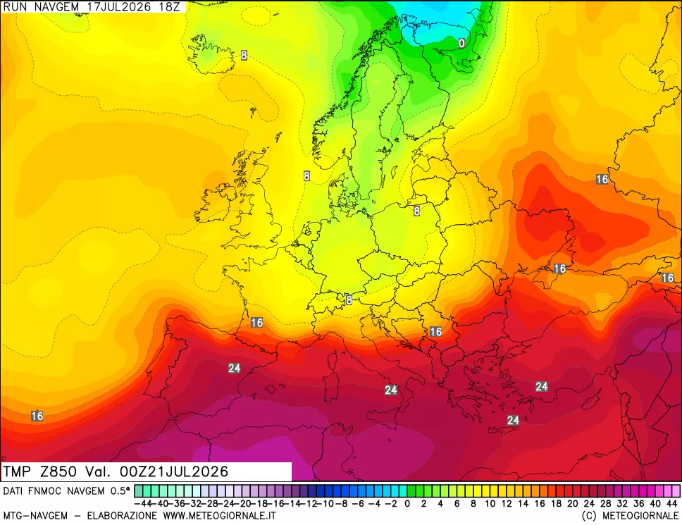 mappa Temperatura a 850 hPa